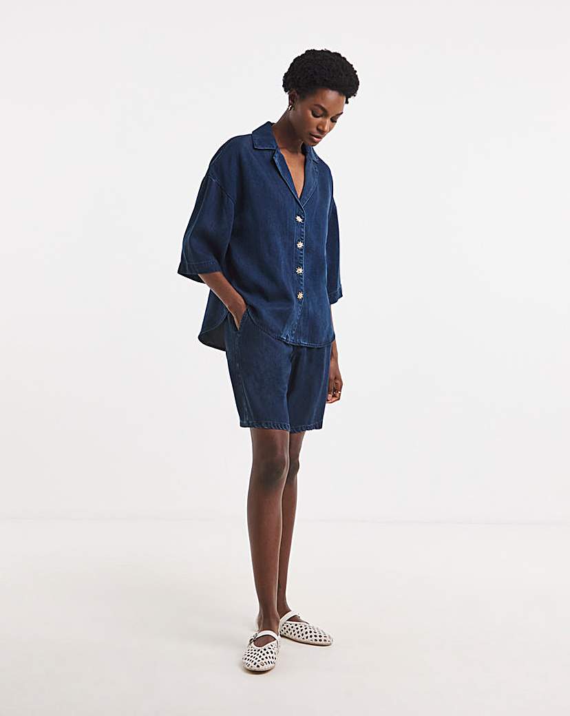 Blue Lyocell Denim Jogger Shorts