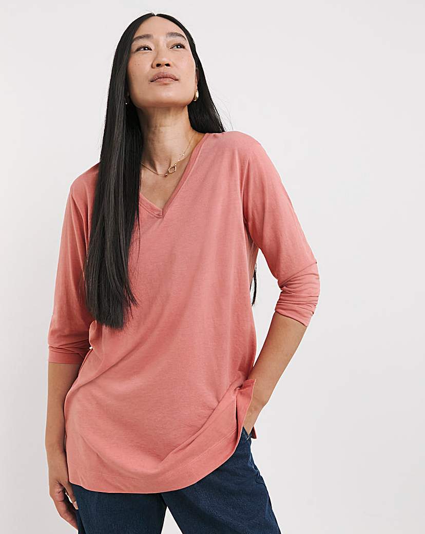 V-Neck Split Hem Long Sleeve T-Shirt