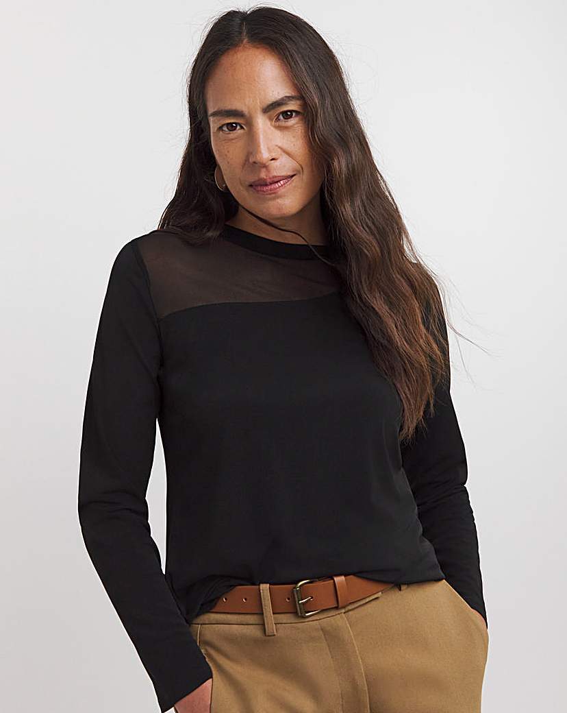 Crew Neck Long Sleeve Mesh Insert Top