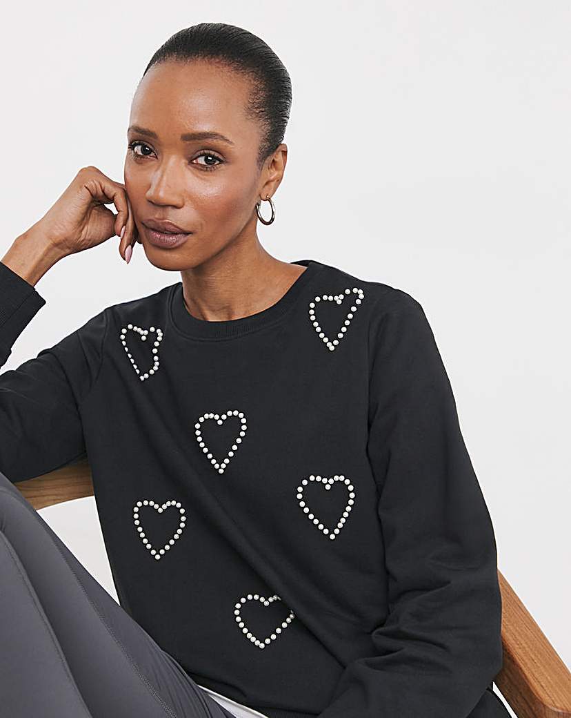 Crew Neck Pearl Heart Sweatshirt