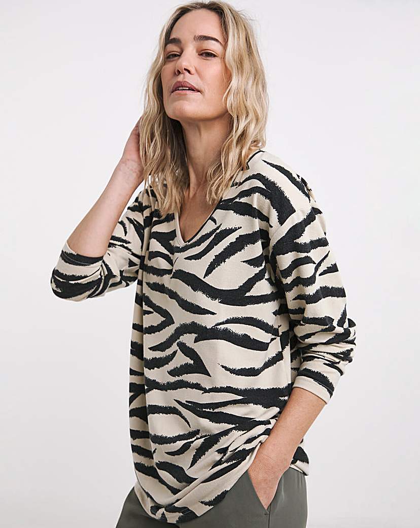 V Neck Soft Touch Printed Longline Top