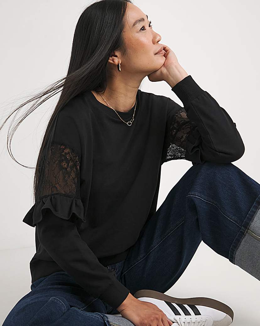 Lace Sleeve Detail Sweatshirt