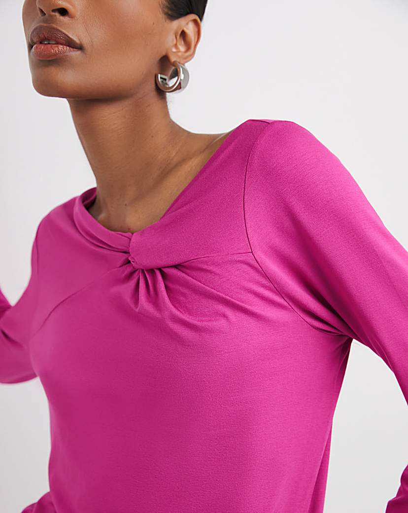 Twist Asymmetric Neck Long Sleeve Top