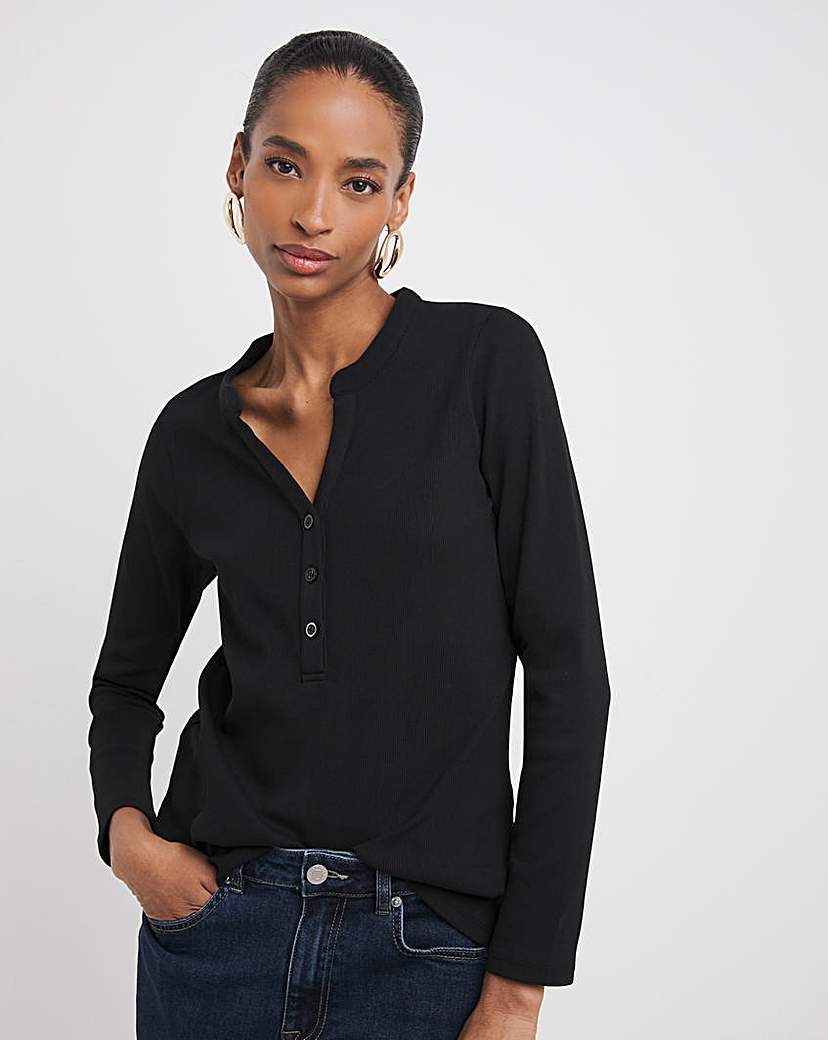 Black Henley Long Sleeve Top