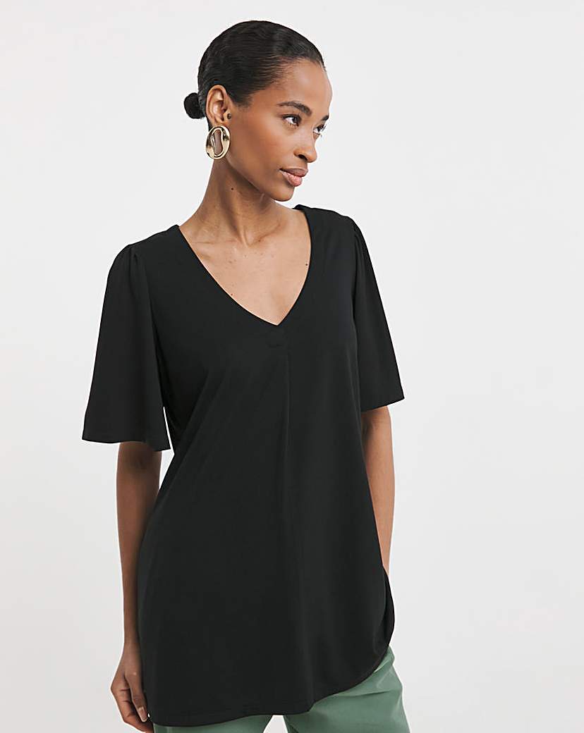 V-neck Angel Sleeve Longline Top