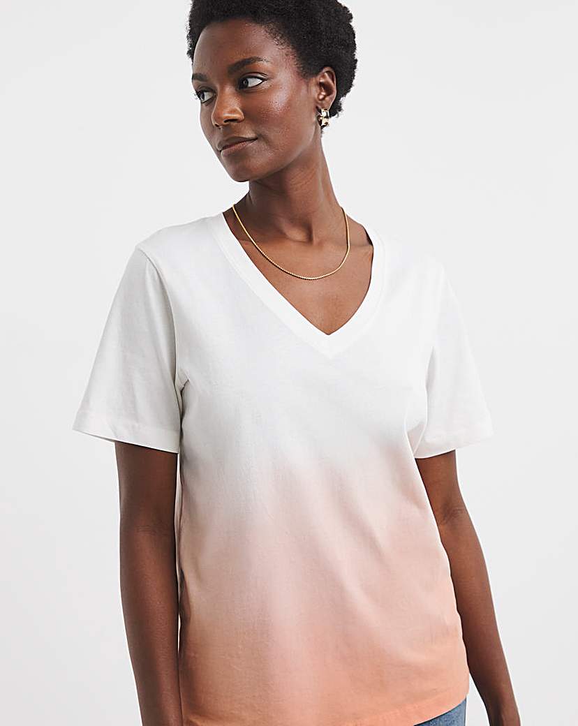 V Neck Short Sleeve Ombre T-Shirt