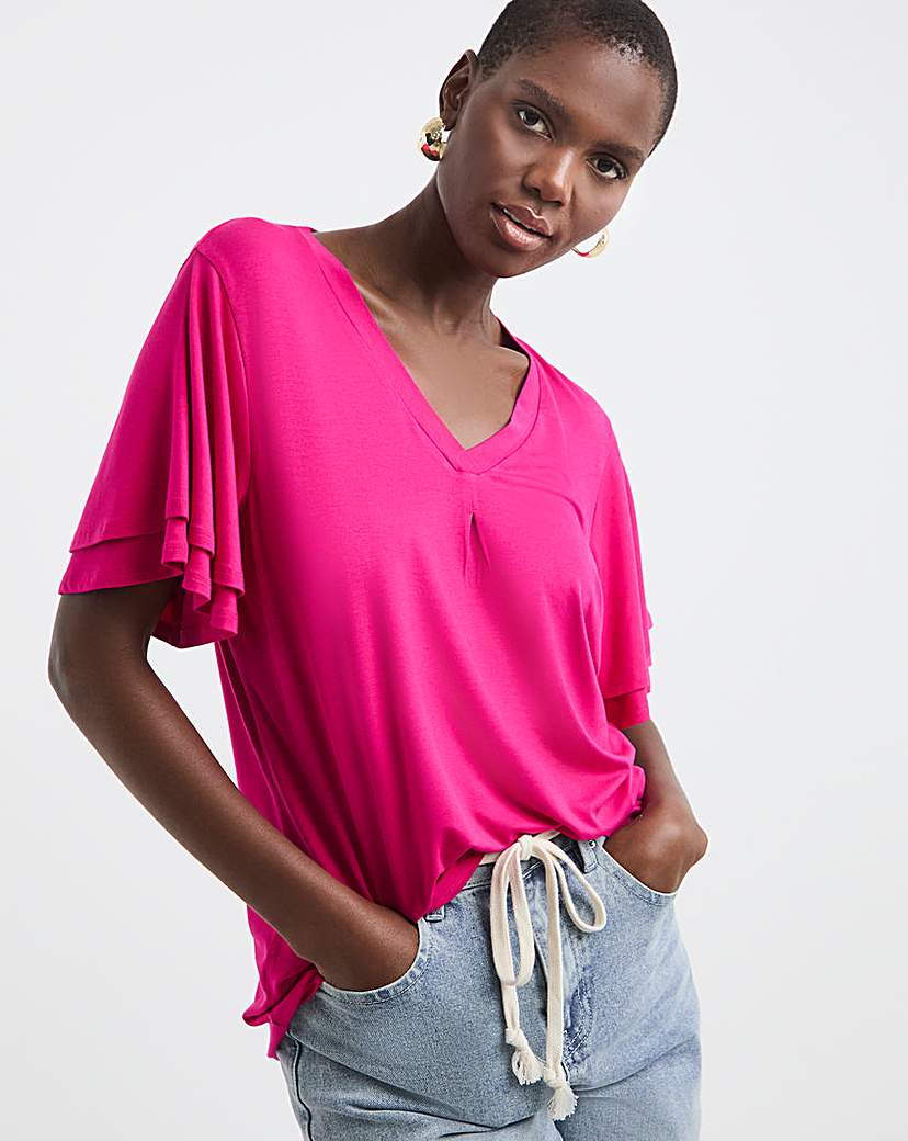 Double Angel Sleeve V-Neck Top