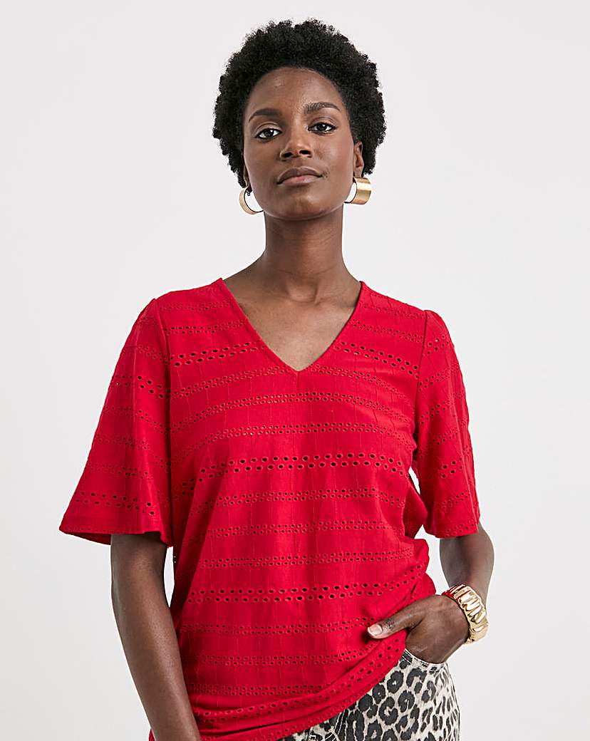 Angel Sleeve V Neck Broderie Top
