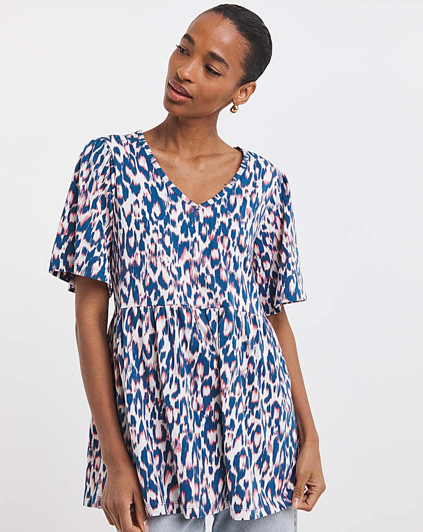 V Neck Peplum Hem Longline Top