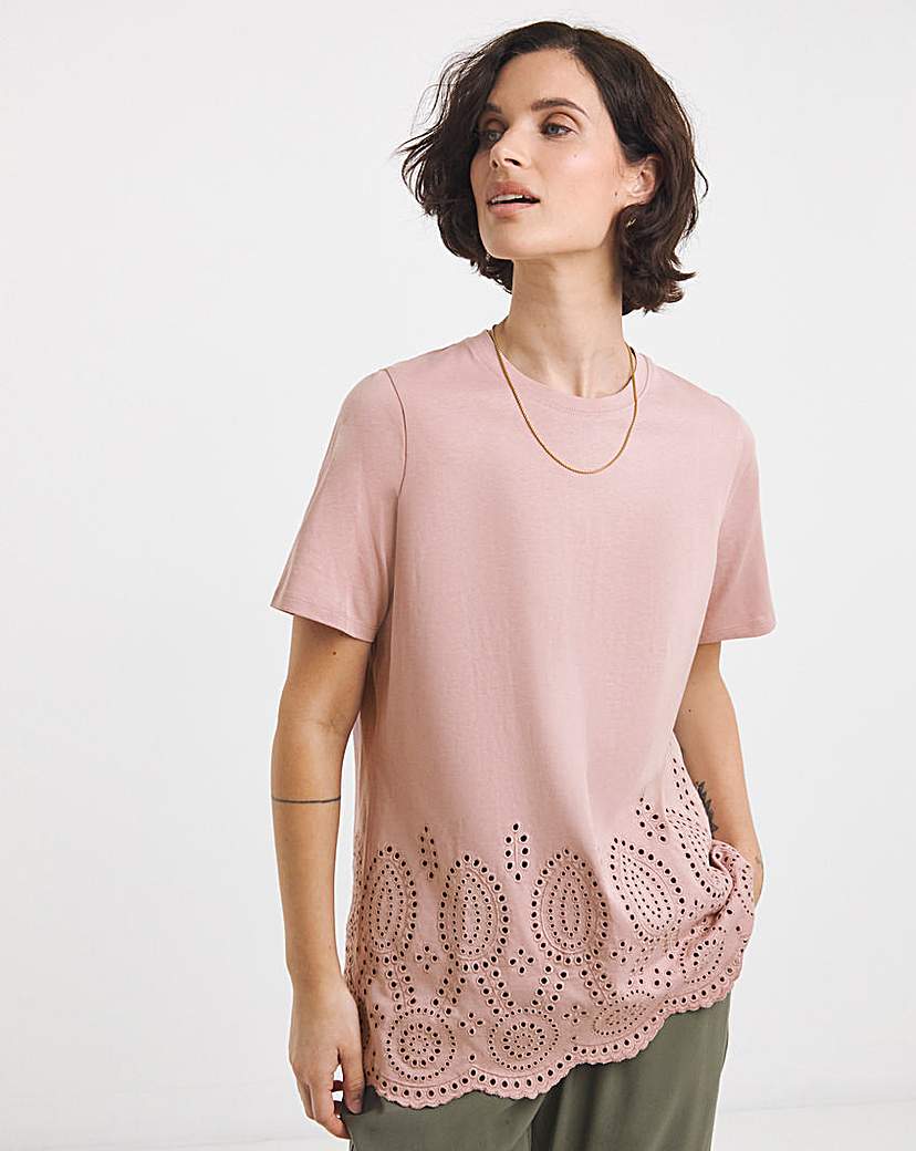 The Short Sleeve Broderie Hem Top