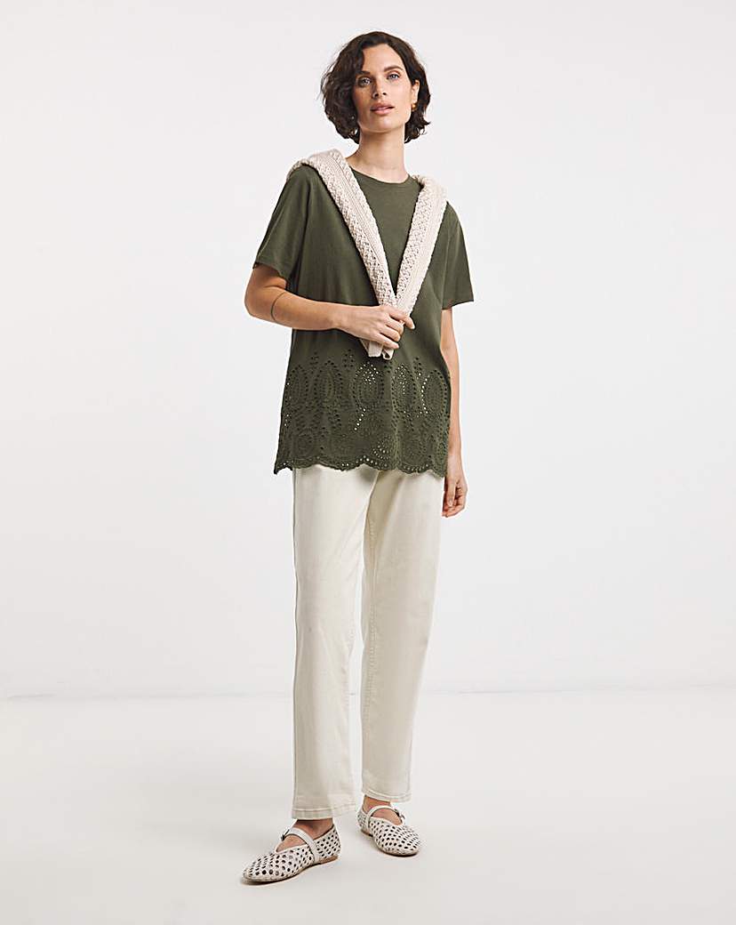 The Short Sleeve Broderie Hem Top