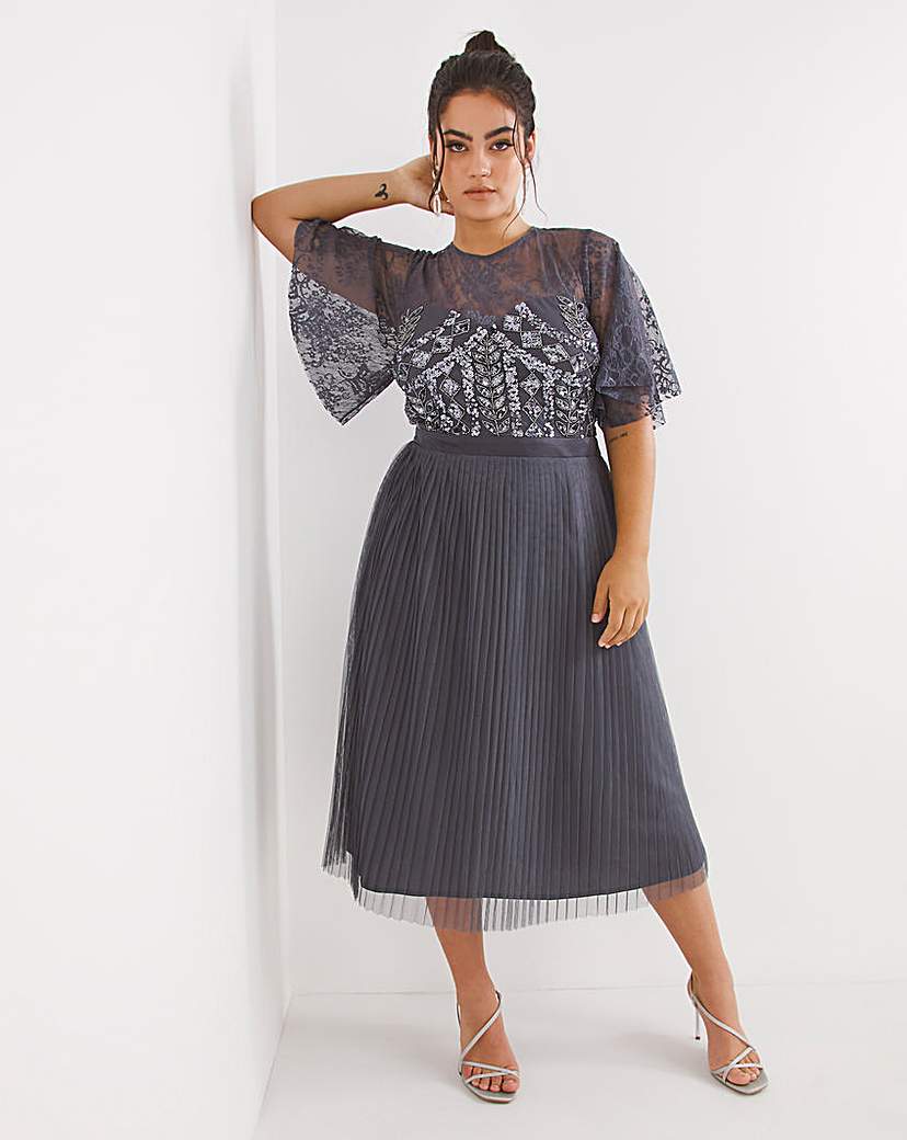 Women's Plus Size Curve Sequin Dress Party Dress Winter Dress Plain Long Dress Maxi Dress 3/4 Length Sleeve Crew Neck