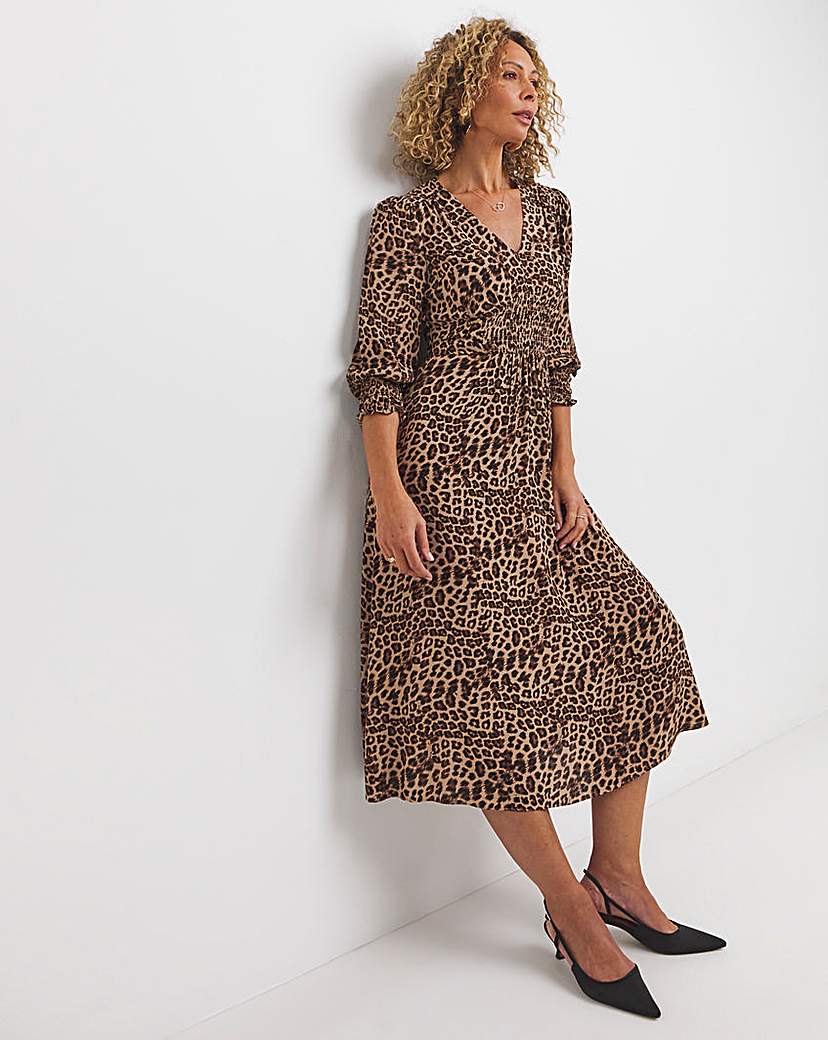 Whistles Jungle Cheetah Shirred Dress