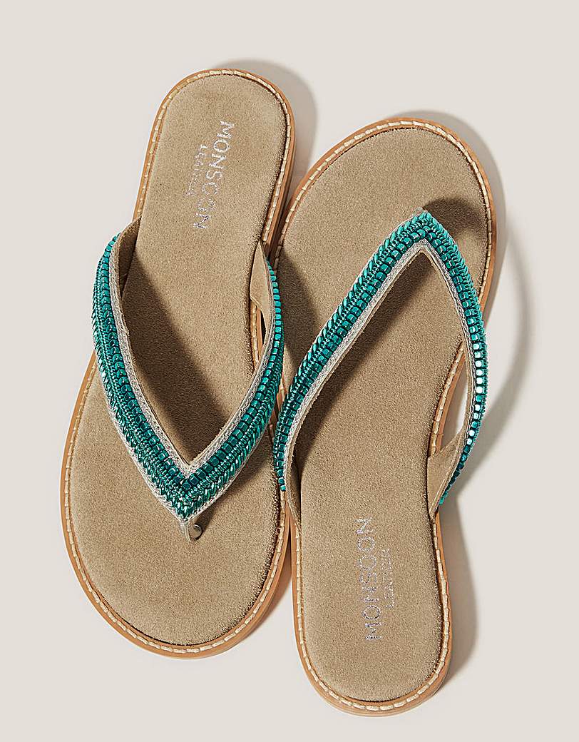 New In - Monsoon Sia Beaded Flip Flop Sandals