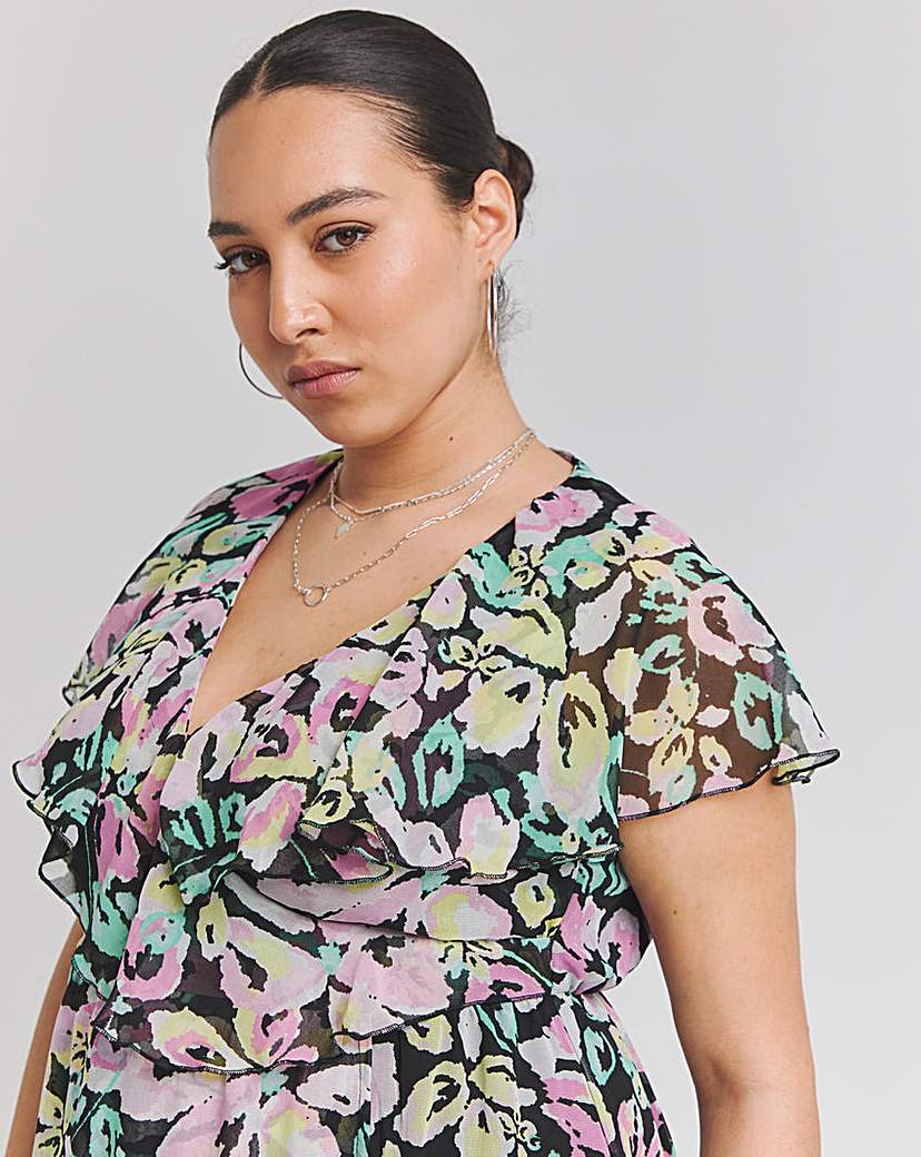 Ruffle Front Wrap Midi Dress