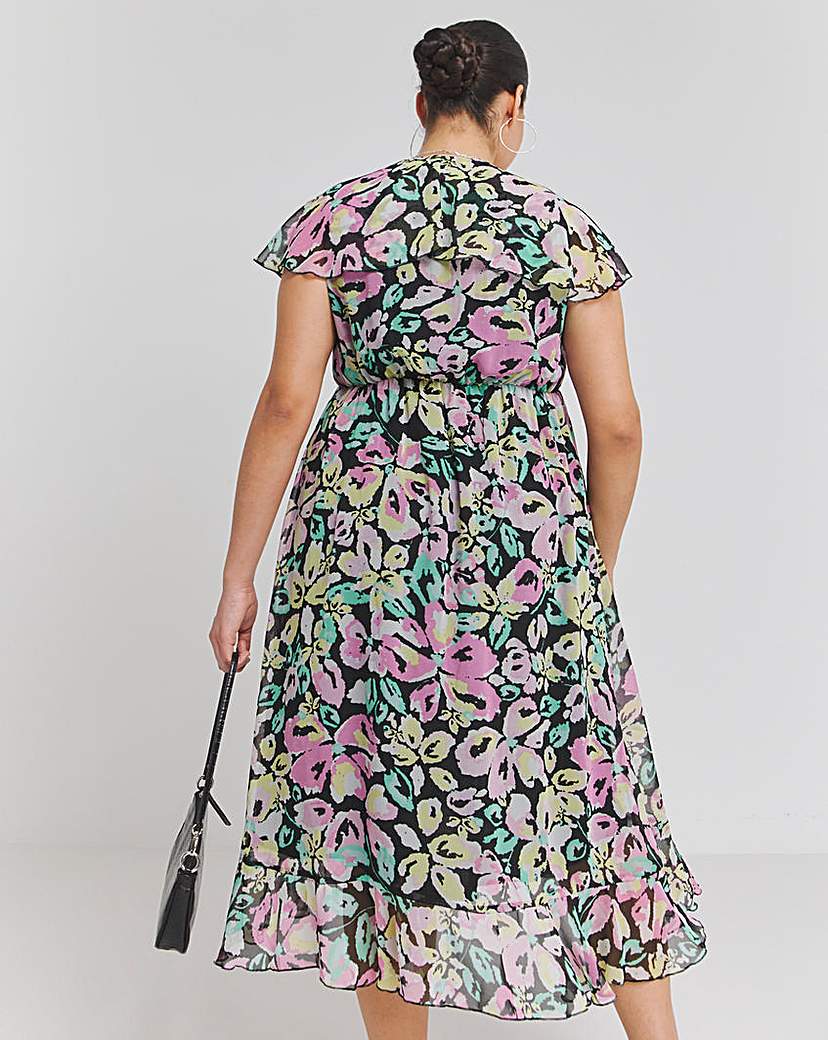 Ruffle Front Wrap Midi Dress