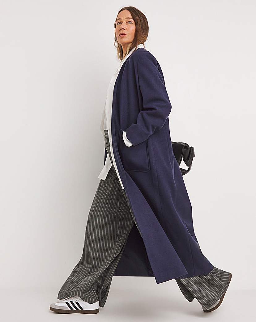 Navy Collarless Longline Coat