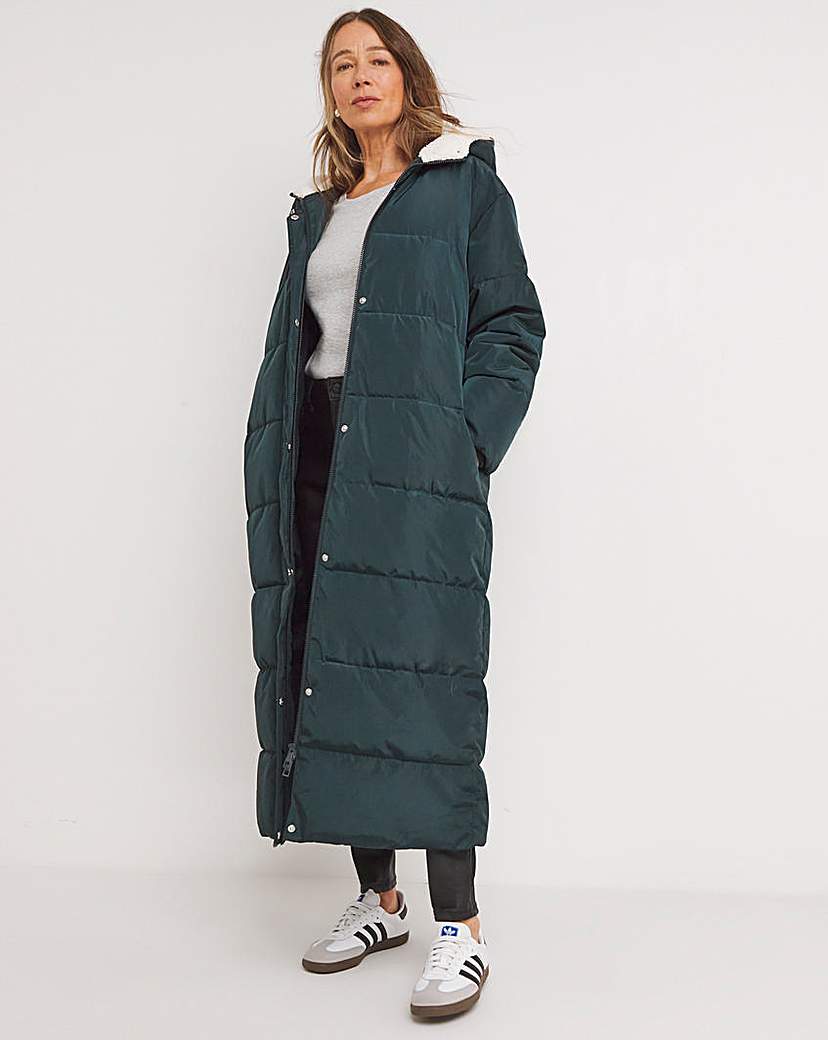 Water Resist Contrast Padded Maxi Coat