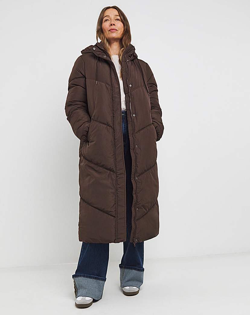 Chocolate Longline Duvet Padded Coat