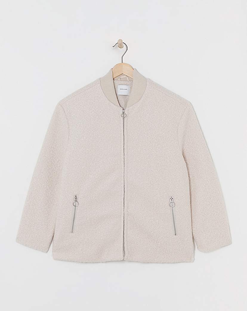 Cream Wool Like Bomber Jacket