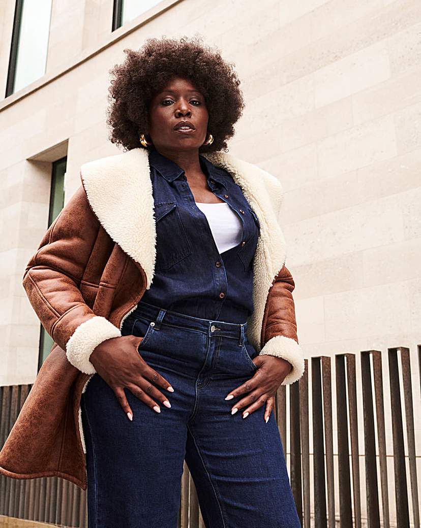 Tan Mid Length Shearling Jacket - Tan