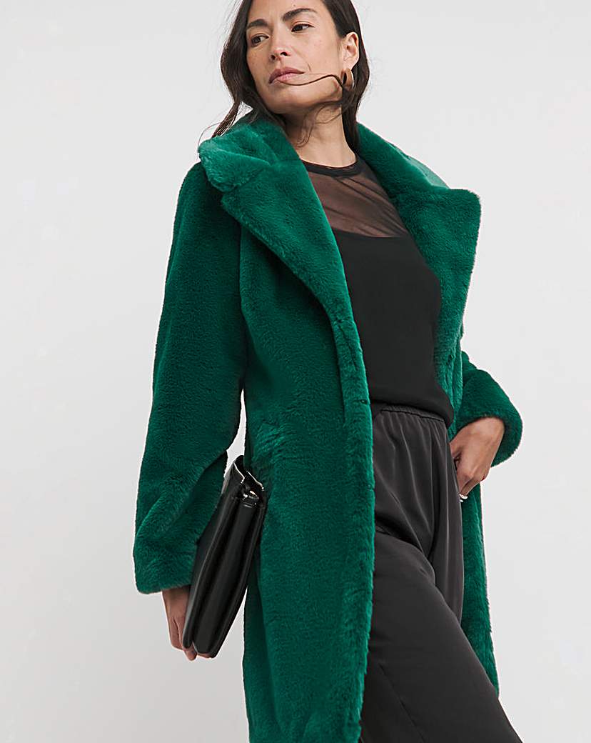 New In - Green Plush Faux Fur Coat