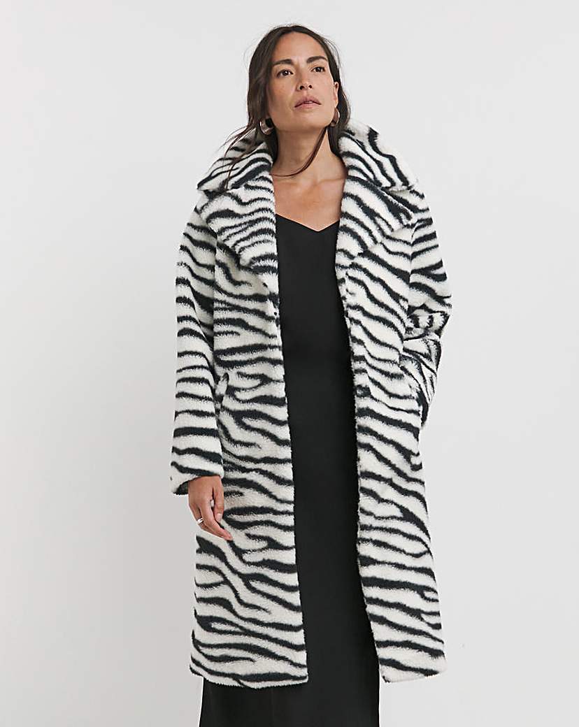 New In - Longline Zebra Print Faux Fur Coat