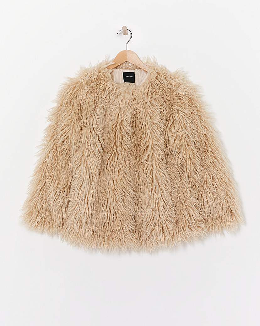 Cream Collarless Shaggy Faux Fur Coat | JD Williams