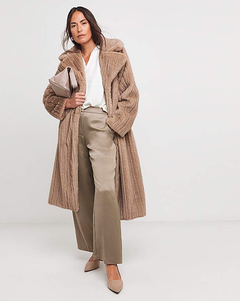 Brown Mixed Texture Faux Fur Coat