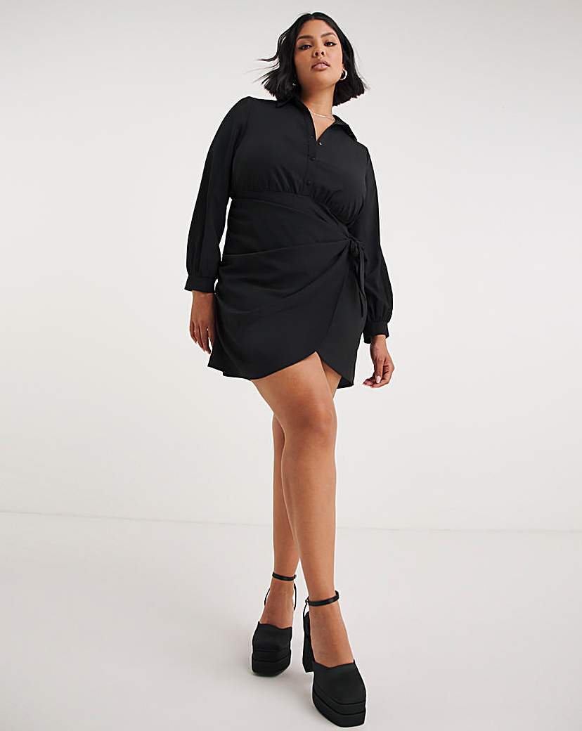 Black Wrap Skirt Shirt Dress