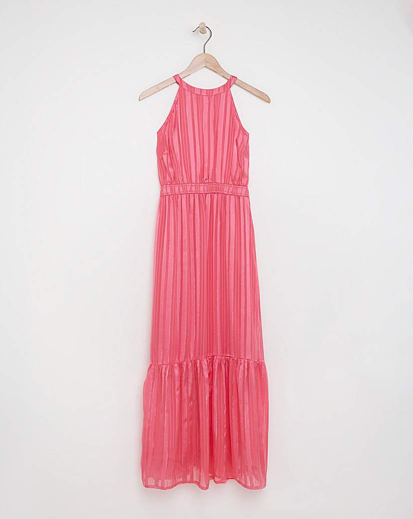 Pink - Women's - Boutique Halterneck Lurex Georgette Maxi - Size 18