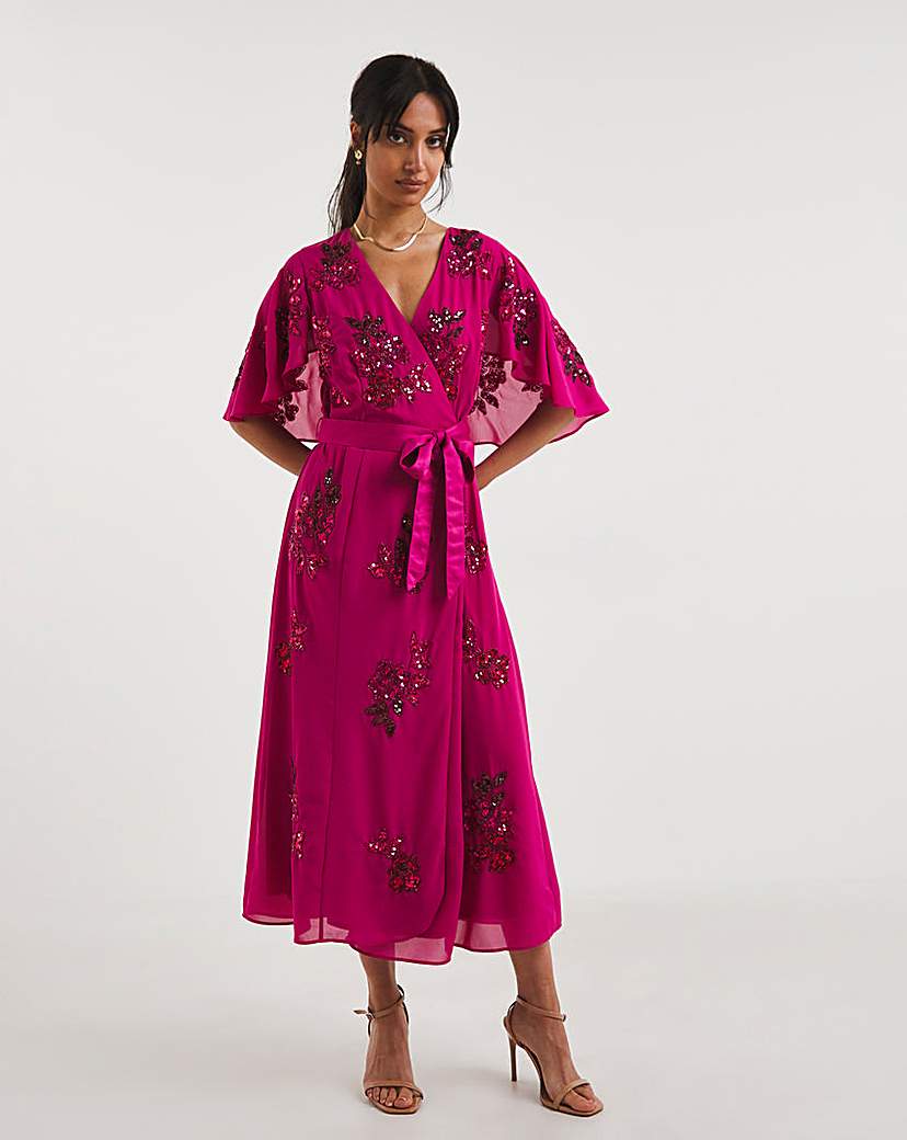 Joanna Hope Sequin Wrap Midi Dress