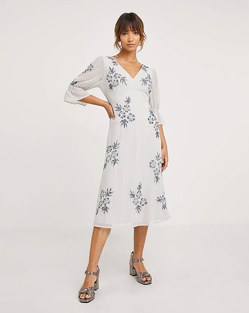 Joanna Hope Floral Sequin Midi Dress