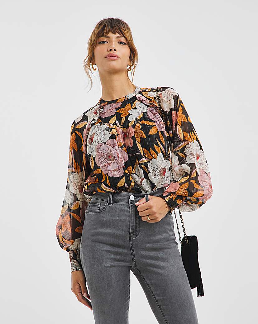 Joanna Hope Deep Cuff Printed Blouse