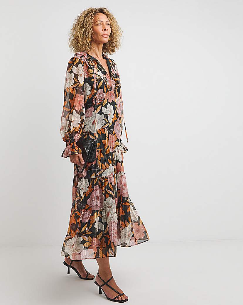 Joanna Hope Tiered Tie Neck Maxi Dress