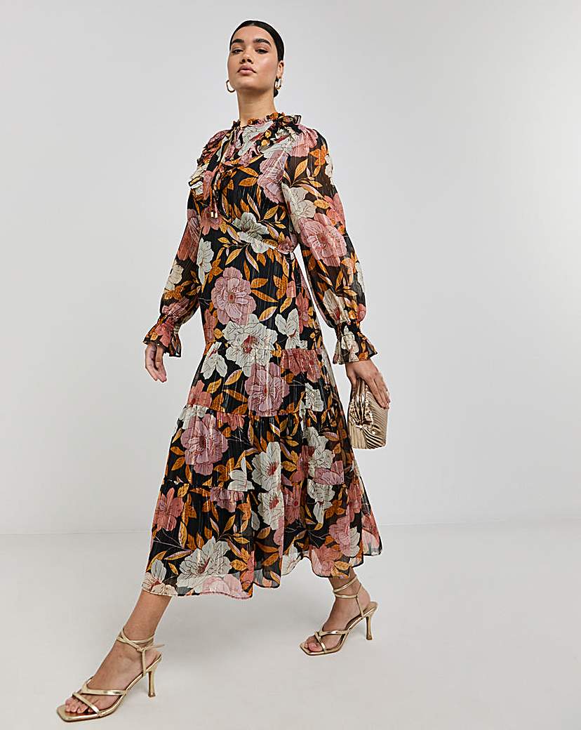 Joanna Hope Tiered Tie Neck Maxi Dress