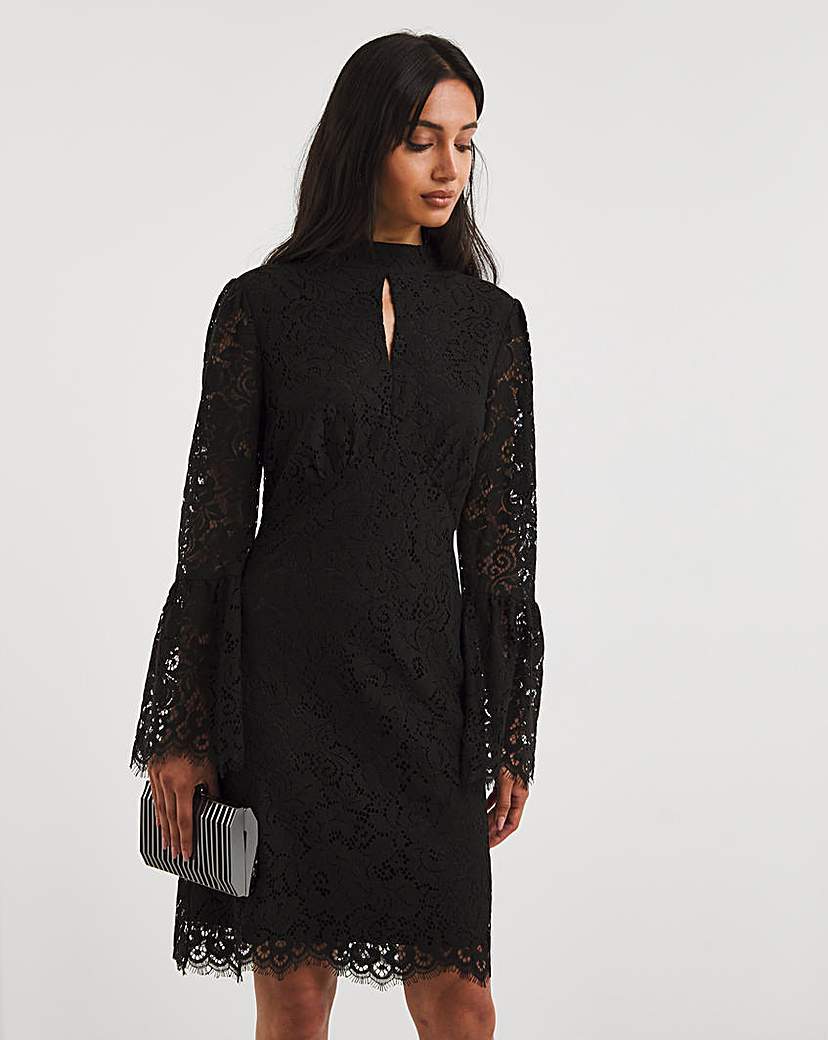 Joanna Hope Black High Neck Lace Dress