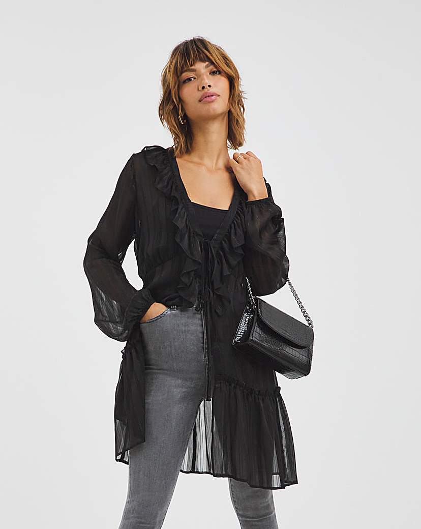 Joanna Hope Tie Front Ruffle Blouse