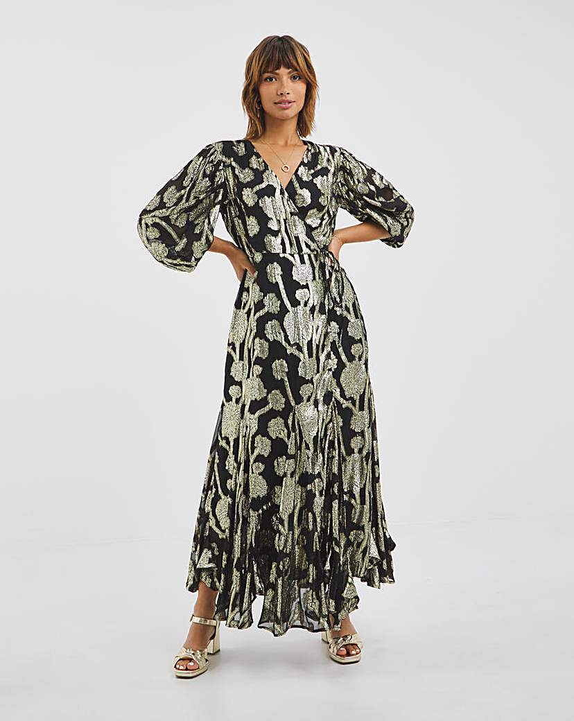 Joanna Hope Gold Jacquard Wrap Dress