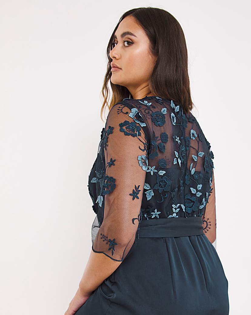 Joanna Hope Navy Embroidered Mesh Dress