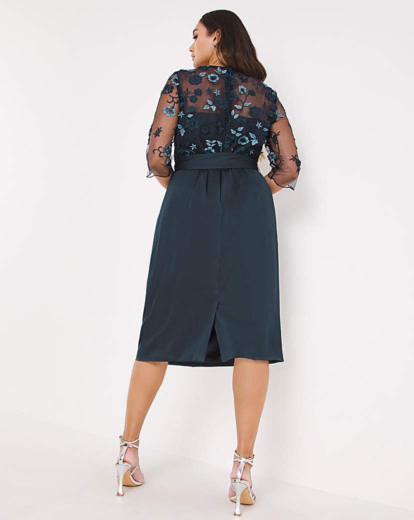 Joanna Hope Navy Embroidered Mesh Dress
