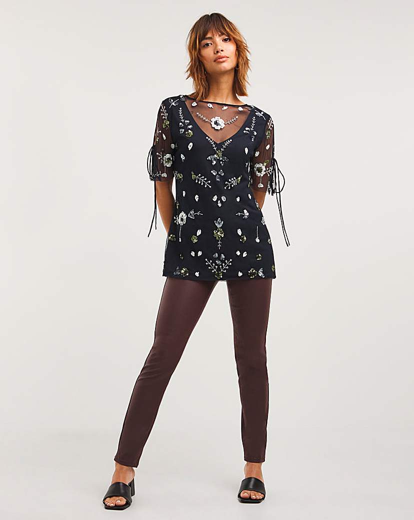 Joanna Hope Mesh Embroidered Blouse