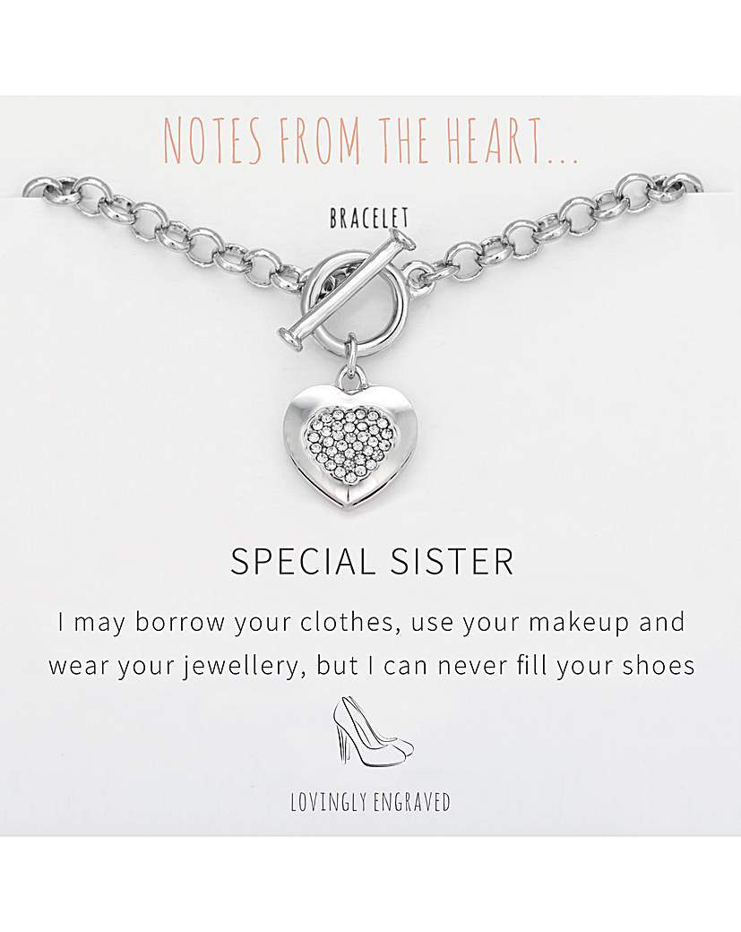 Special Sister Heart T Bar Bracelet