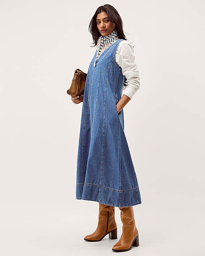 Monsoon Tessa Denim Midi Dress MID Blue - Monsoon - SizeS