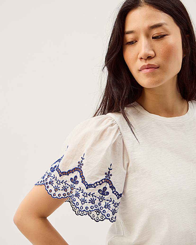 Monsoon Bree Broderie Sleeve T-Shirt