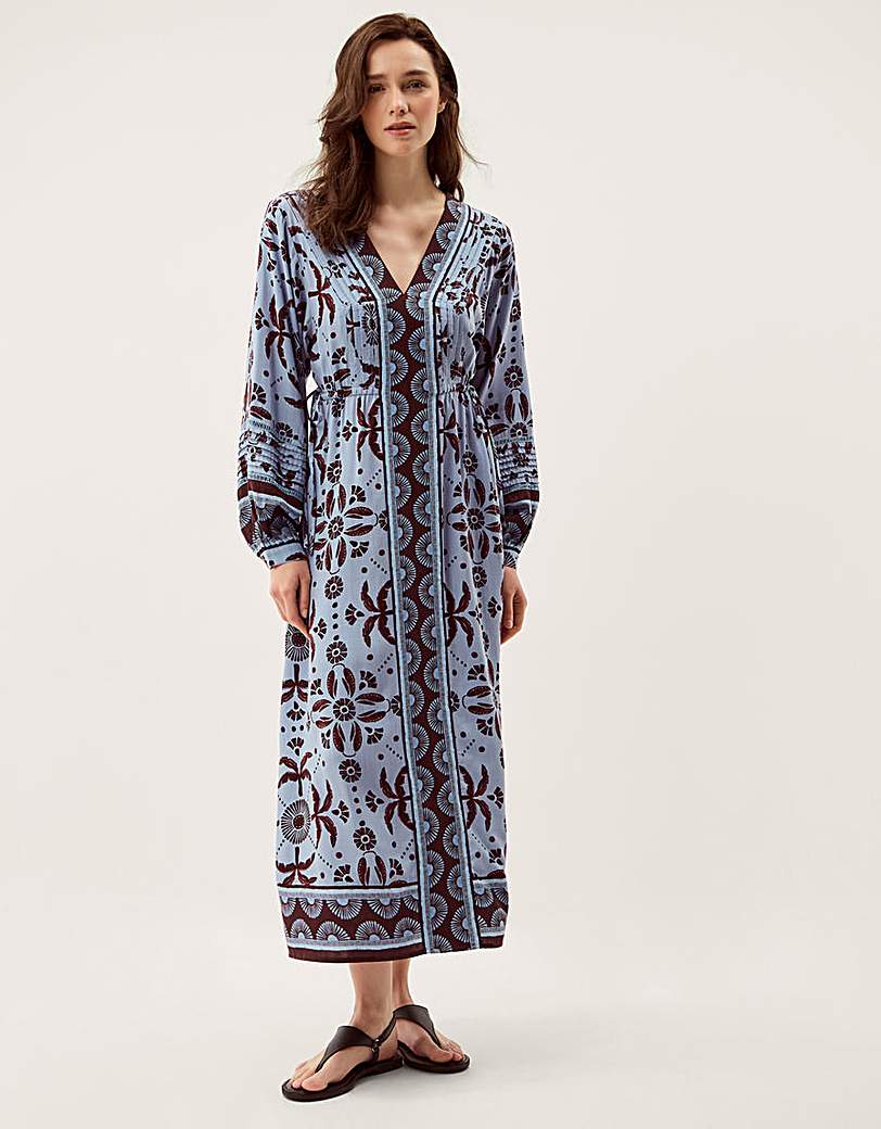 Monsoon Thalia Palm Print Midi Dress Blue …