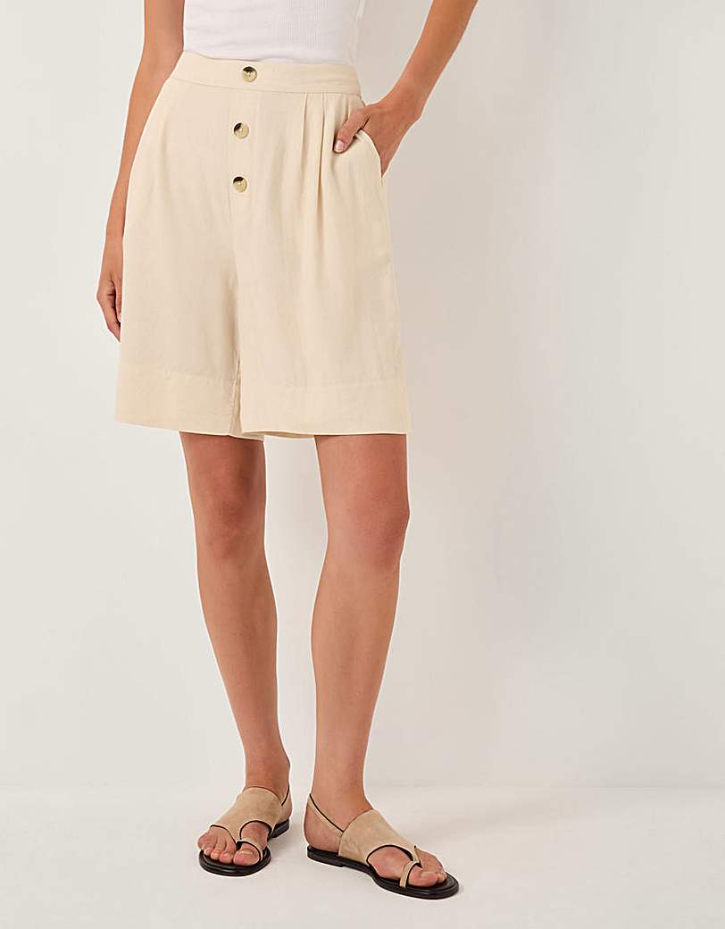 Monsoon Lucy Linen Blend Longline Shorts Natural - Monsoon - SizeL