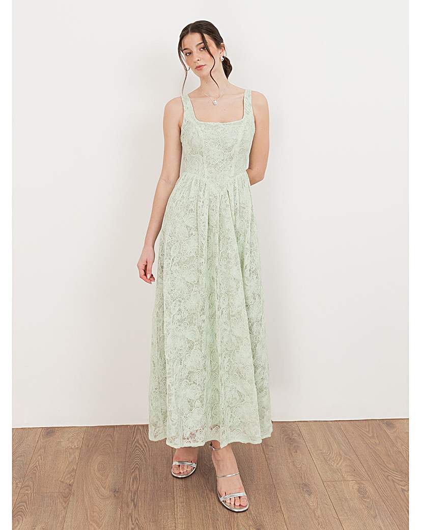 Maya Deluxe Lace Drop Waist Midaxi Dress Green - Maya Deluxe - Size18
