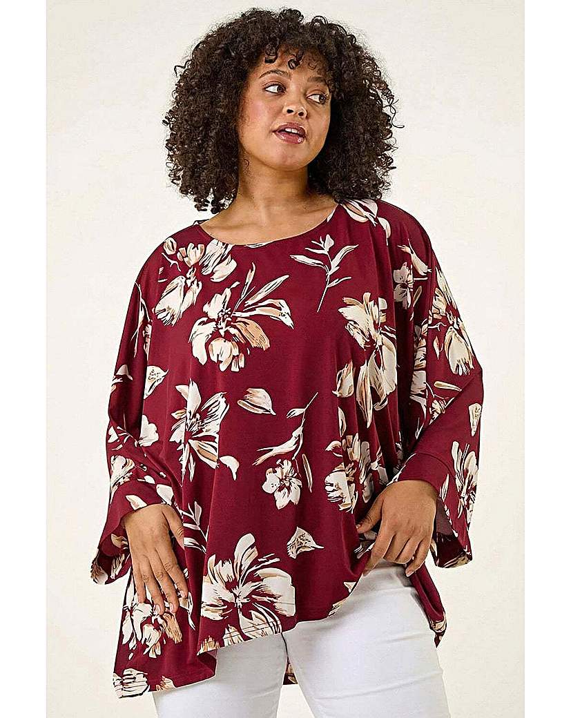 Roman Curve Women's Red Floral Print Stretch Top Size 20