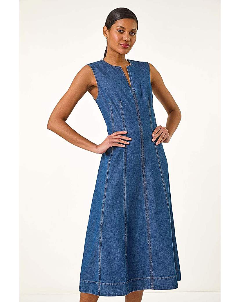 Roman Women's Panel Detail Midi Dress in Mid Blue | Size: 20 - Image 3